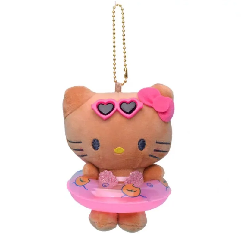 

Sanrio Hello Kitty Hawaiian Collection Keychain Pendant Kawaii Cartoon Plush Toys Swim Ring Stuffed Plushies Key Ring Bag Toys