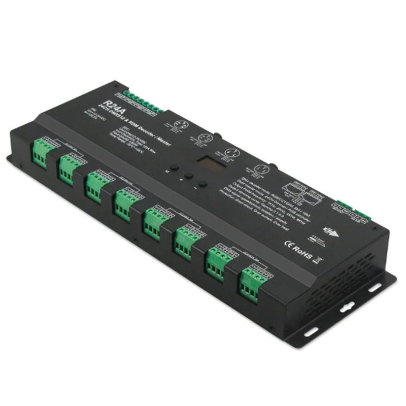 12V-24V RGB LED Strip 24 CH DMX512&RDM Decoder/Master 5Ax 24CH DMX512 Decoder Controller PWM DMX512/RDM Signal Dimmer-BCBW