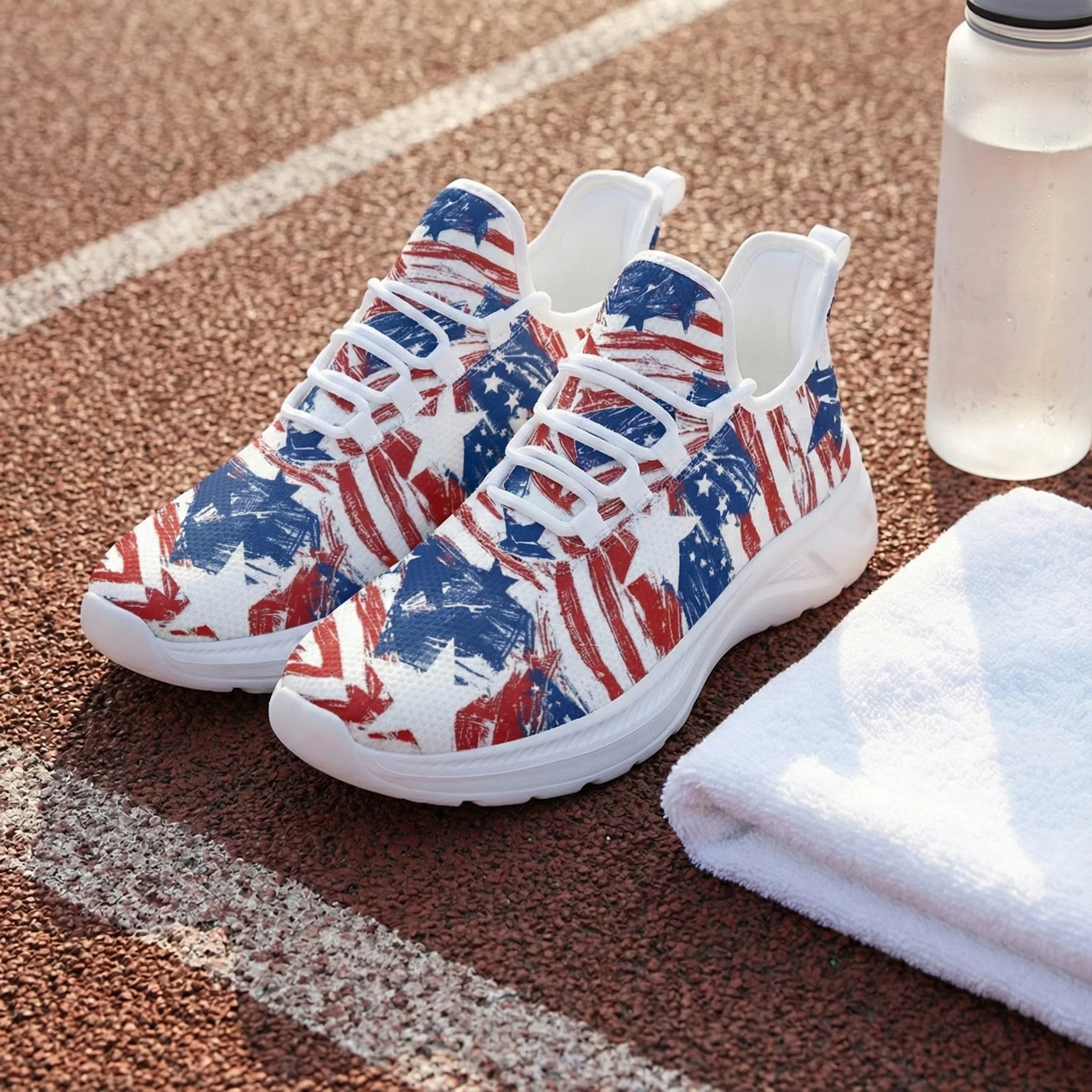 

Стильные и повседневные спортивные кроссовки с красным и синим принтом флага и граффити, удобные, дышащие и легкие кроссовки.