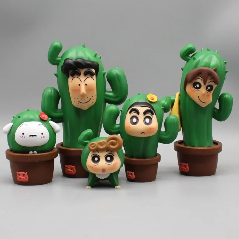 

In Stock Anime Crayon Shin-Chan Family Cos Cactus Shape Handmade Anime Pvc Statue Model Desktop Ornament Collectible Children'S