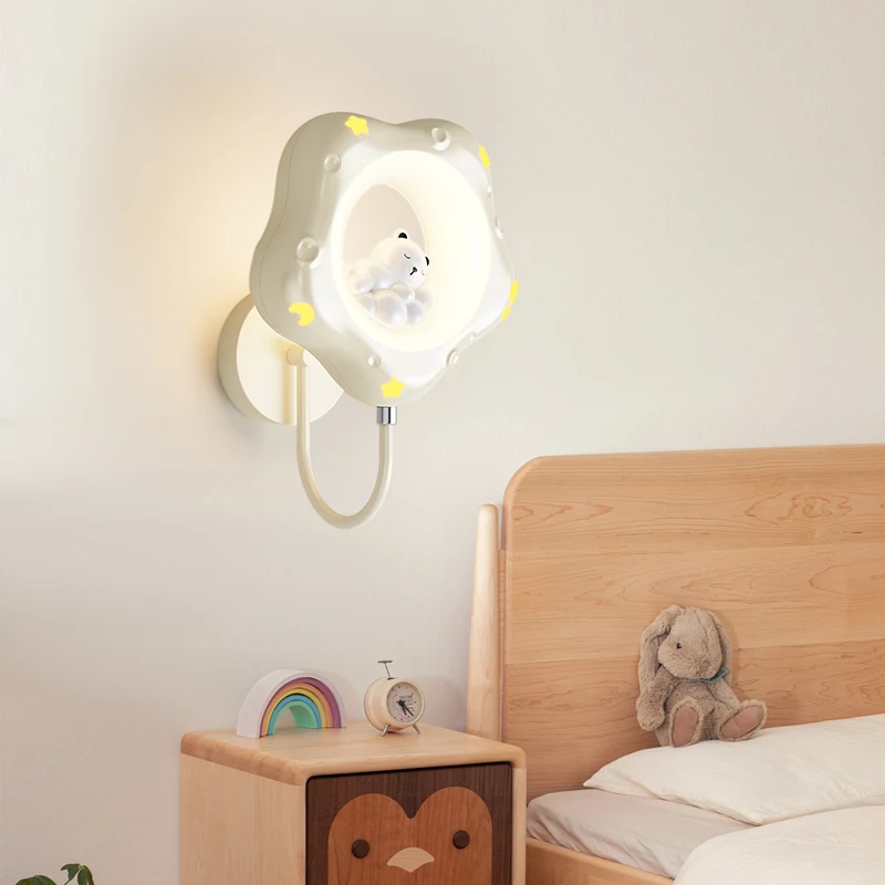 Cream Donut Wall Lamps Children's Room Light Cute White Bear Rabbit Princess Room Boy Girl Bedroom Bedside Home Decor Wall Light