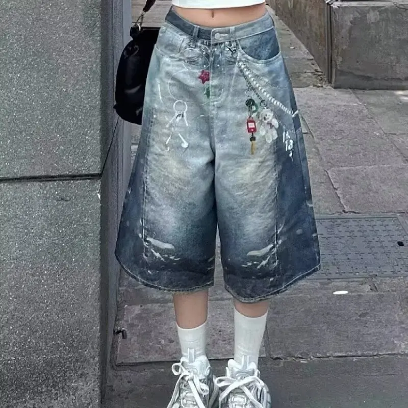 Calças Jeans de Design Americano Retrô, Estilo Solto e Confortável, Calças de Sete Quartos, Estilo Punk para Mulheres, Jeans ...