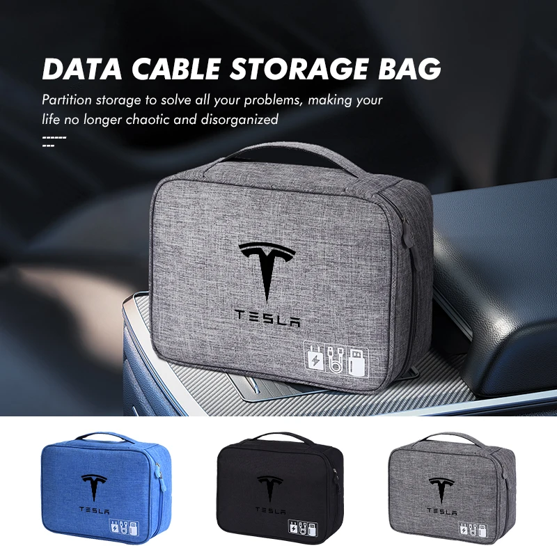 Car Data Cable Storage Bag USB Hard Disk Charger Organizer For Tesla Model 3 Y S X Roadster