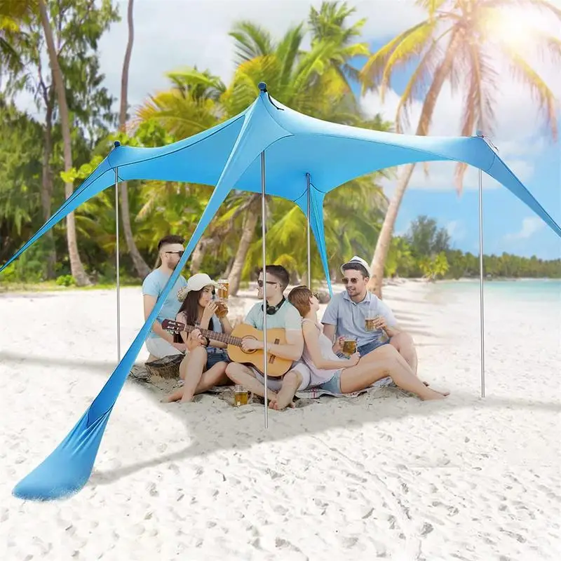 Imagem -03 - Família Sunshade Beach Tent com Sandbag Lycra uv Grande Dossel para Acampamento ao ar Livre Sombra Solar Conjunto Toldo Upf50 Mais uv