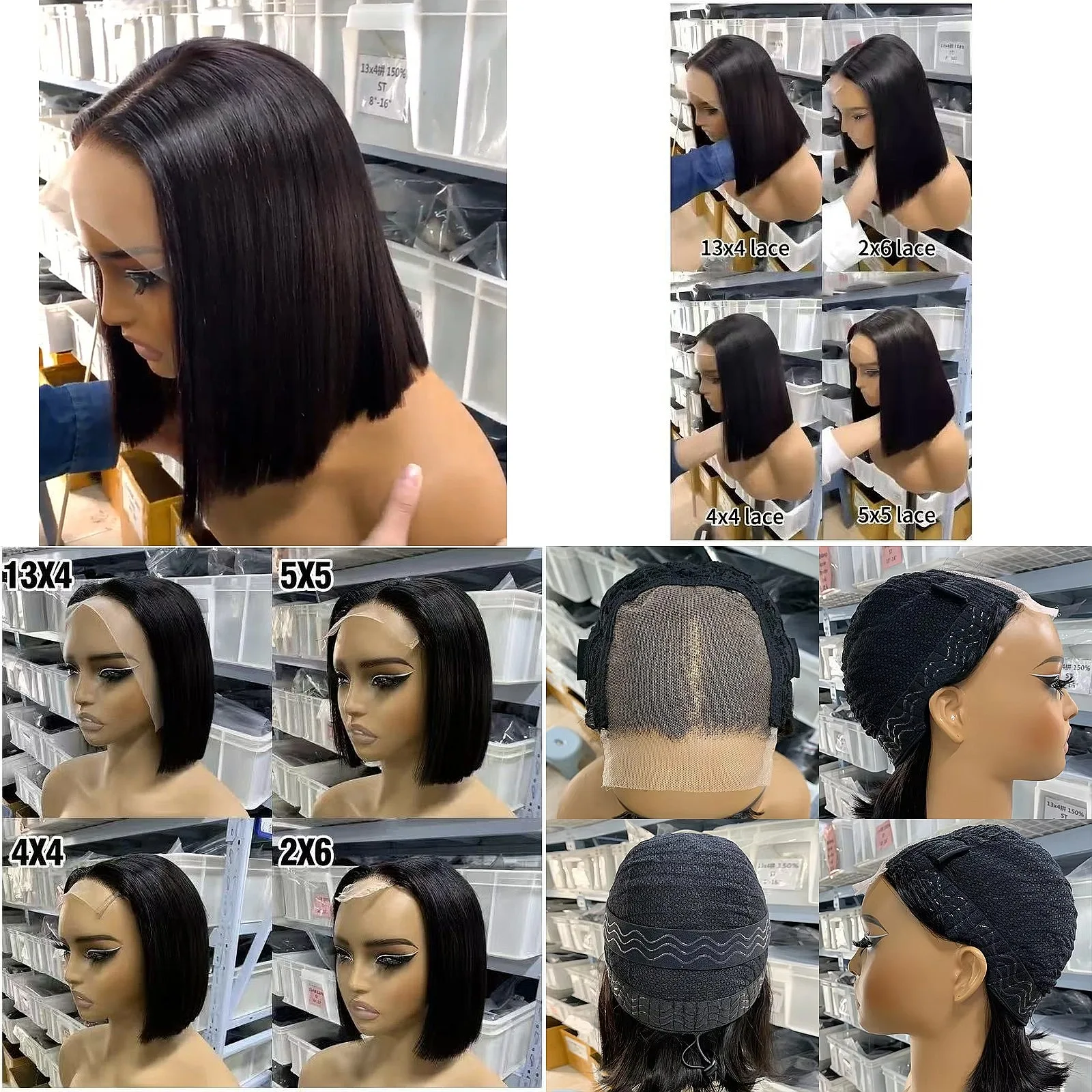 Promotion 16A Grade Vietnamese Human Hair Glueless Lace Wig Short Bob Remy Natural Color 4x4 5x5 13x4 Lace Base