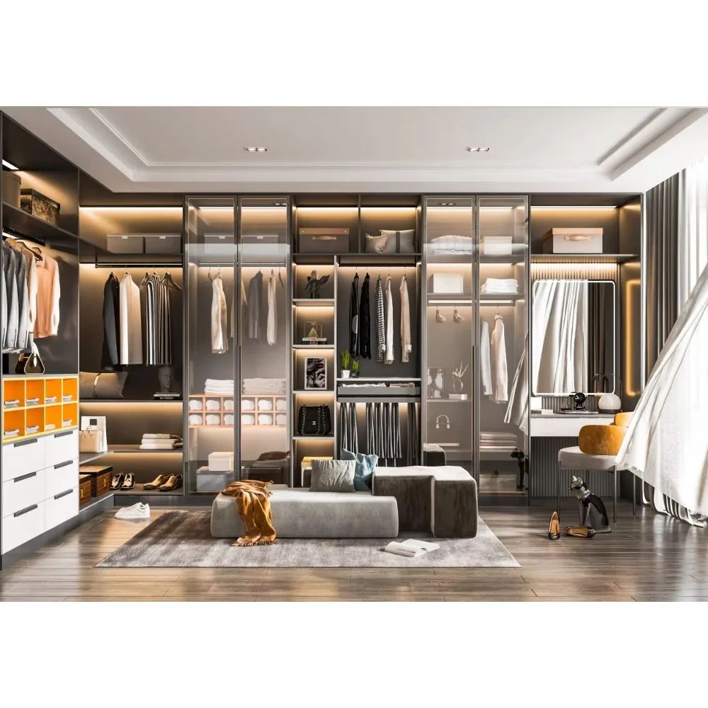 Luxury Customized Wardrobe Set, Modular Walk-in Wardrobe  System with Drawers