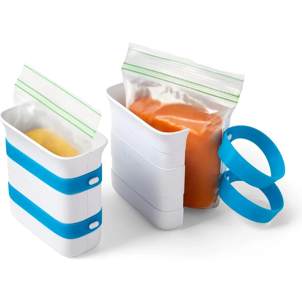 Freezer Food Block Maker Meal Prep Bag Container to Freeze Leftovers and Soup Upright Design Expandable Silicone Band