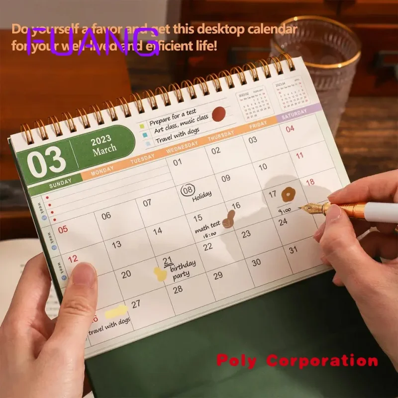 Custom  2023 Wholesale Custom Hardcover Calendar Large Double Coil Hardcover Calendars Desktop Desk Desktop Ornaments