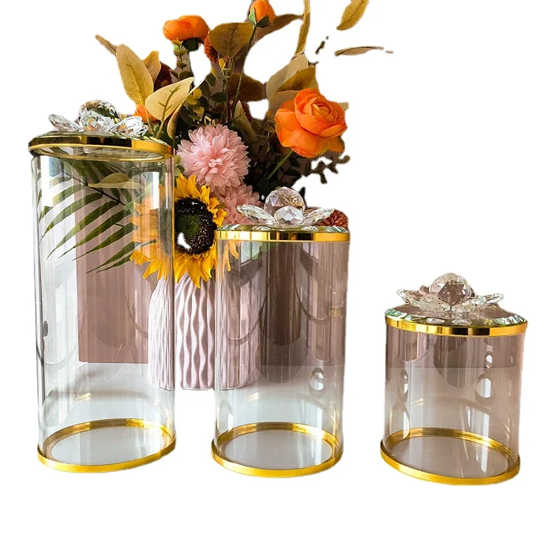 Creative Crystal Glass Candy Jar Gold Plated Jewelry Cotton Swab Box Candle Jar Kitchen Storage Candy Dried Fruit Glass Bottle