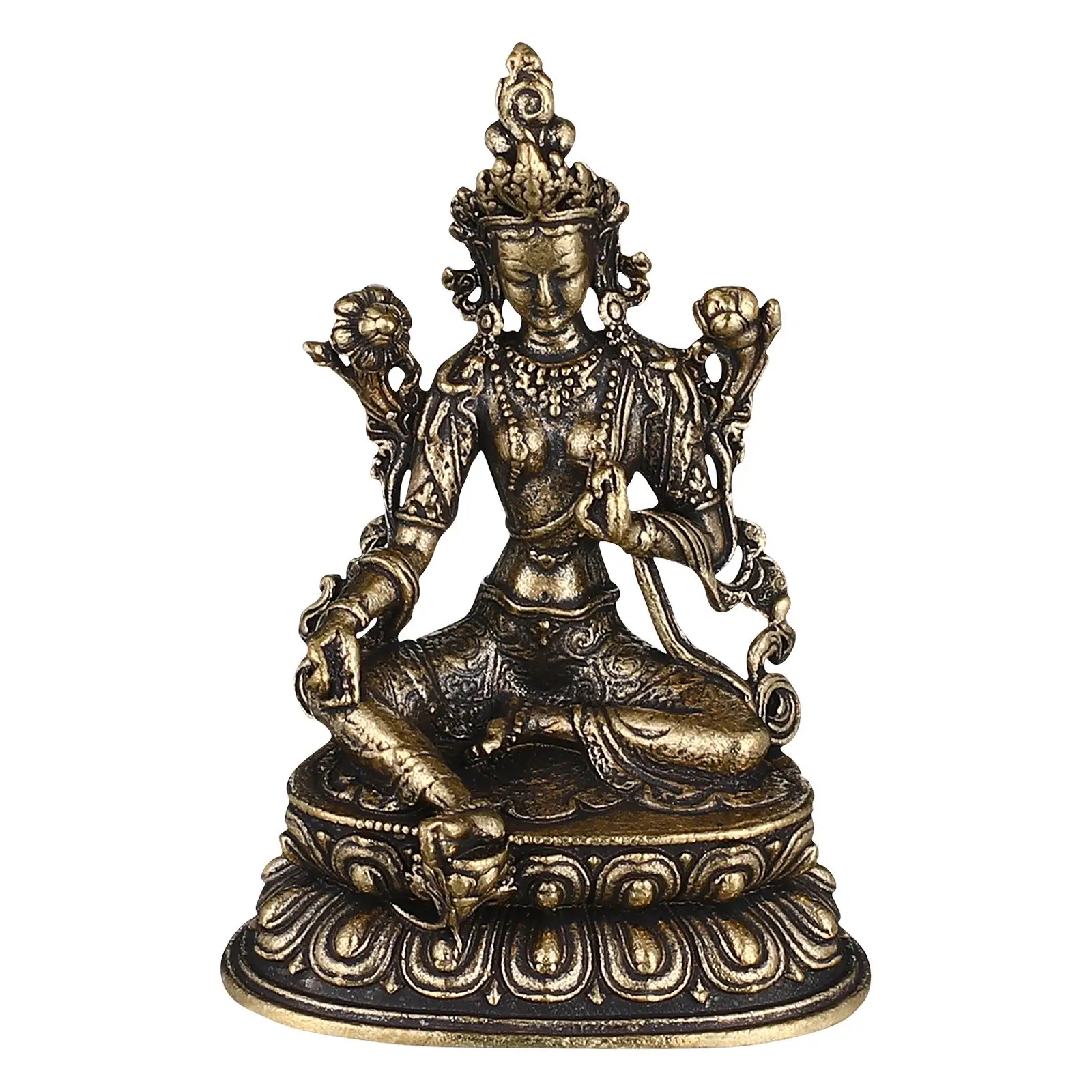 

Green Tara Brass Tibetan Female Bodhisattva Figure Brass Buddha Statue Tibetan Goddess Sculpture Room Ornament Home table Decor