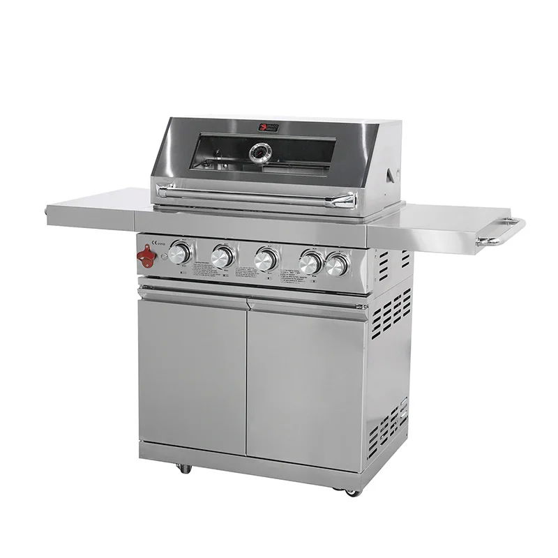 

Large Outdoor Propane Rotisserie BBQ Grill with Foldable Side Table for Outdoor Entertaining