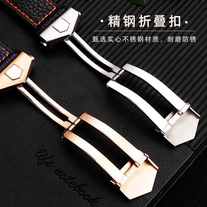 For TAG Heuer Monaco Carrara Watchband CAW211M 211P CAW211R 211T breathable 22mm Cow Leather Men's Folding buckle wrist strap