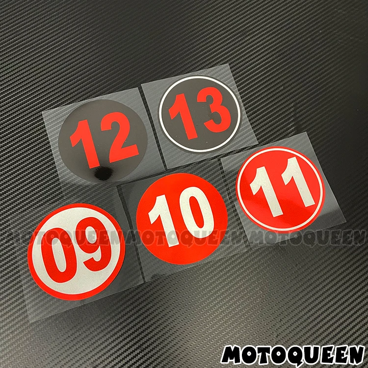 Racing Number 09 10 11 12 13 Motorcycle Helmet Decal Fuel Tank Side Cover Circle Red Stickers For Ducati Bmw Aprilla Benelli