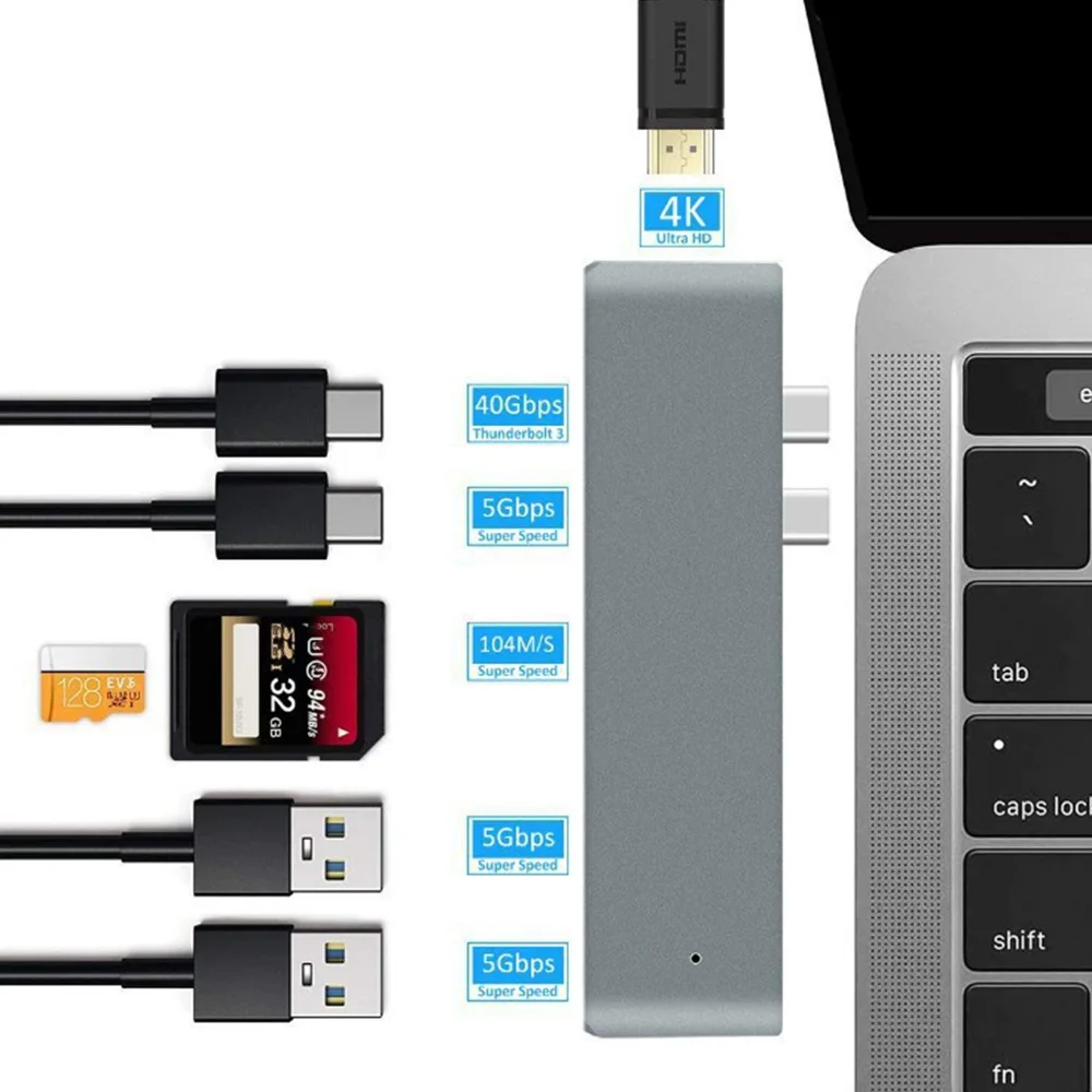 7 in 1 USB Type C Hub Adapter Dual USB Type C Dock for MacBook Pro/Air with 4K HDMI-compatible USB C USB 3.0 SD/TF Dropshipping - Image 3