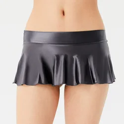 Ultra Short Pleated Skirt High Elastic Thin Oil Glossy Silk Smooth Micro Mini A-Line Skirts Sexy Dance Short Skirt Candy Color