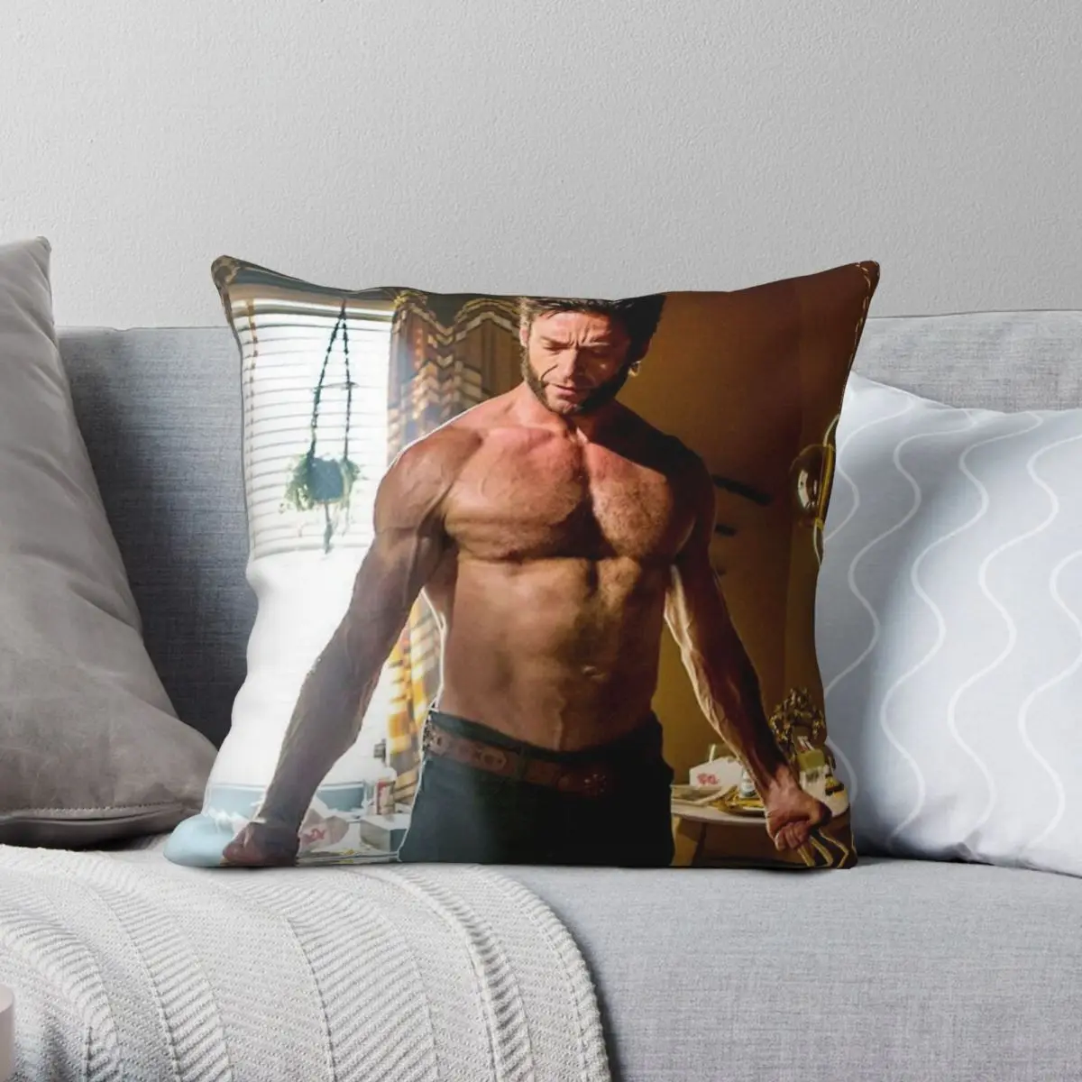 Hugh Jackman Square Pillowcase Polyester Linen Velvet Pattern Zip Decor Room Cushion Cover