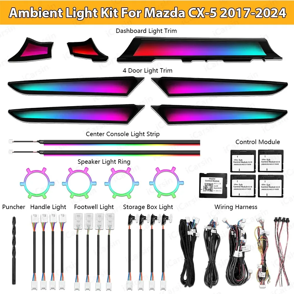 

Обновление 256 цветов Symphony Led интерьер автомобиля окружающее освещение для Mazda CX-5 2017-2024 аксессуары для атмосферных полос