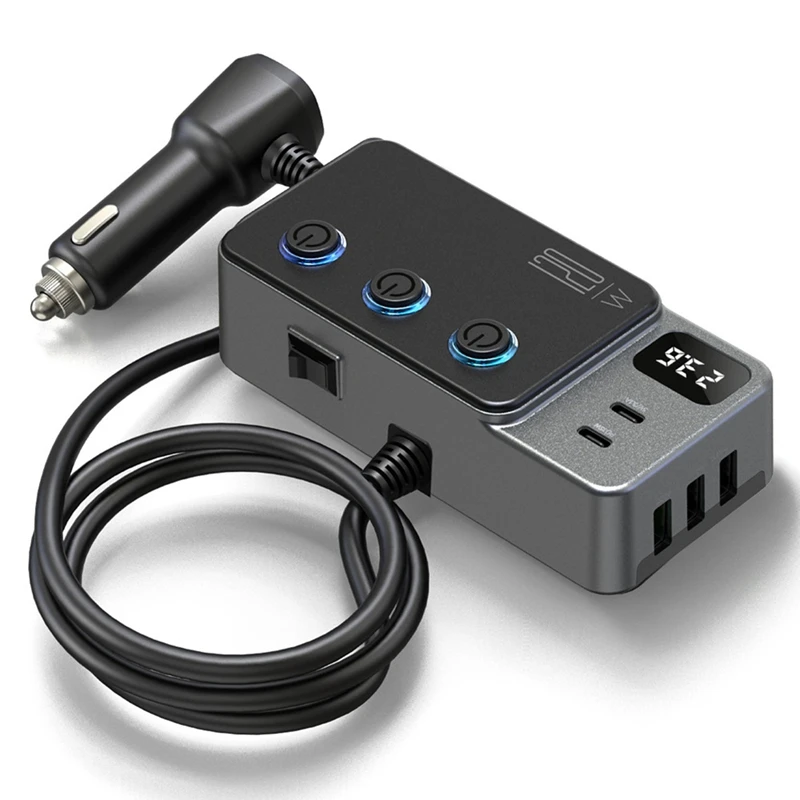Auto-montierter Cigarrete-Feuerzeug-Adapter, USB-Schalter, PD, superschnelle Ladung, 120 W, Autoladegerät, universelle Holde-Digitalanzeige