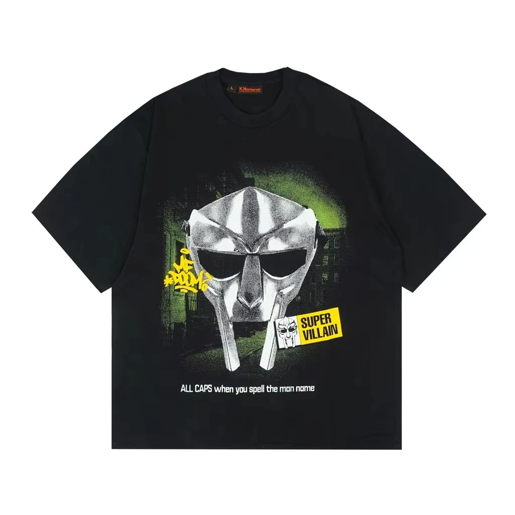 MF DOOM وجه معدني حقيقي الهيب هوب التي شيرت الشارع موضة الاتجاه Y2K القطن الخالص للجنسين Harajuku الرجال الملابس