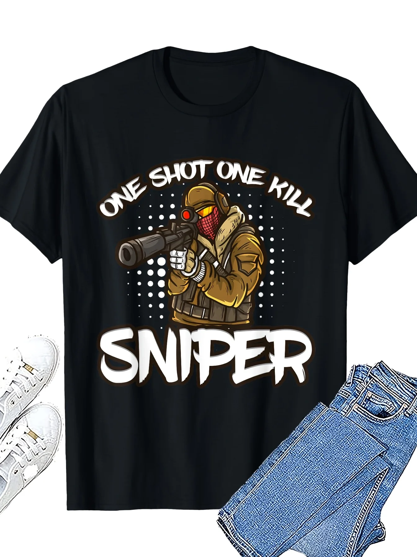 One Shot One Kills Sniper T-Shirt 100% Cotton O-Neck Short Sleeve Summer Casual Mens T-shirt Streetwear