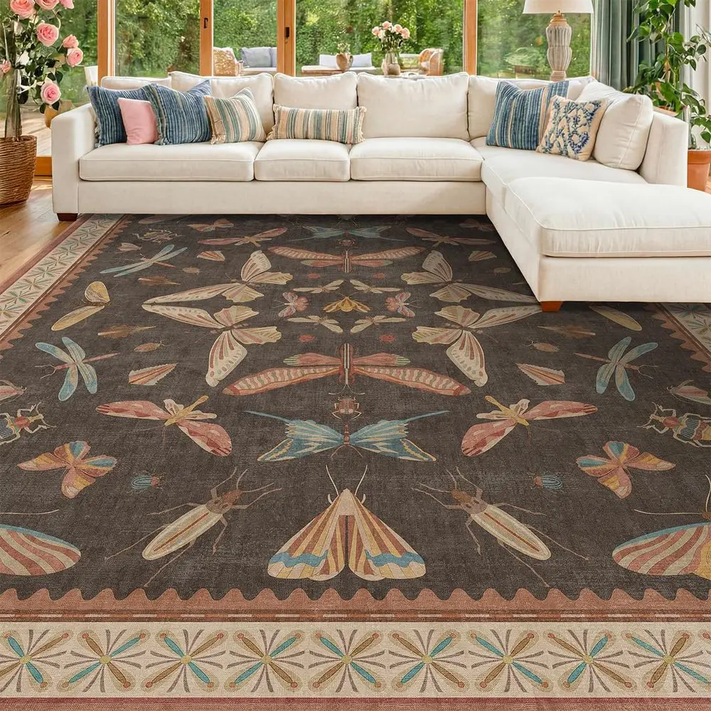 

Большой коричневый ковер 8x10 для гостиной, уникальный моющийся ковер с защитой от насекомых для спальни, грязеотталкивающий ковер для столовой или прихожей.