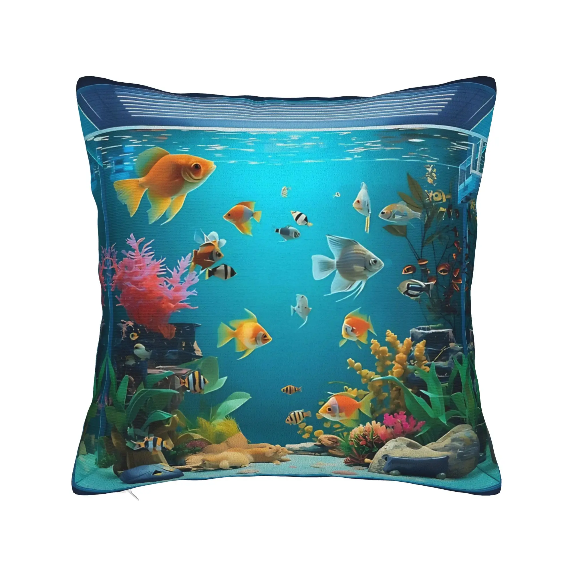 Frutiger Aero Fish Aquarium Retro Digital Square Pillow Cases  Cushion Covers Vintage Decorative Pillowcase for Sofa 18