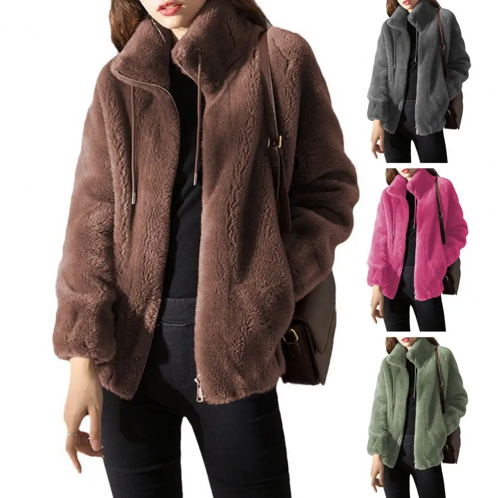 

Padded Coat Stand-collar Double-faced Fleece Jacket Couple Fleece Coat Women Winter Solid Color Polar Fleece Thermal Double-Side