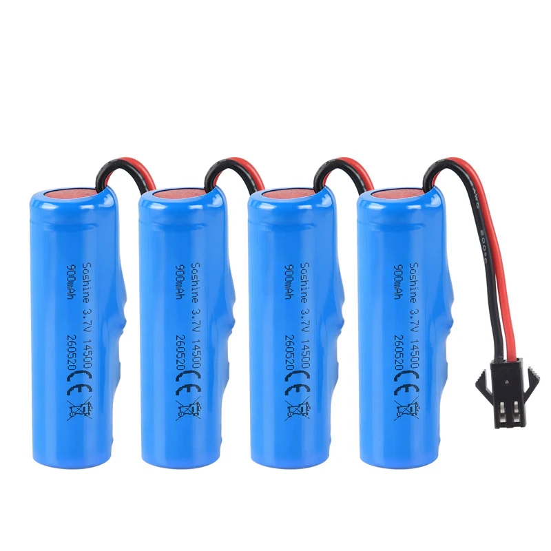 14500 3.7V 900mAh Lithium Rechargeable Battery with SM-2P Plug Longer Run Time for C2 D828 RC Stunt Dump Car Toy 14500 Battery