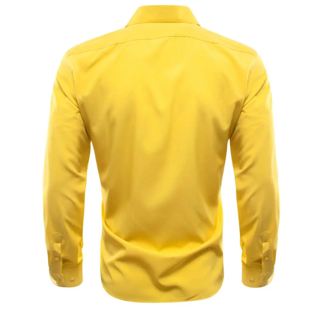 Luxury Men's Shirts Long Sleeve Solid Silk Yellow Gold Casual Business Male Blouse Regular Slim Fit Clothes Barry Wang