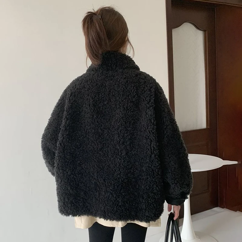 Autumn Winter 2025 New Loose Slimming Casual Plus velvet Thicken Warm Fur One-Piece Fur Tops Lambswool Jacket Outerwear Women's
