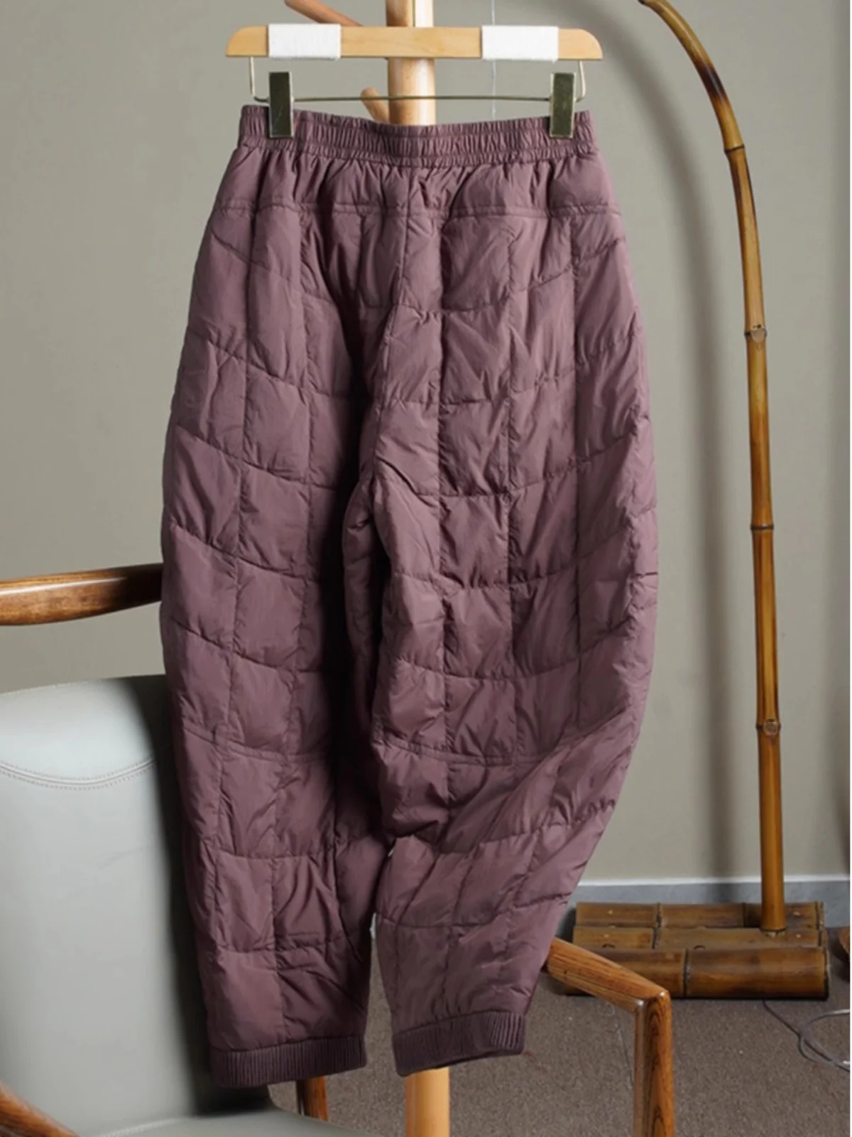 경량 프리미엄 여성용 다운 팬츠 하란 슬레 겨울 아우터웨어 따뜻한 면바지 부츠컷 팬츠 하이웨이스트 롱 팬츠