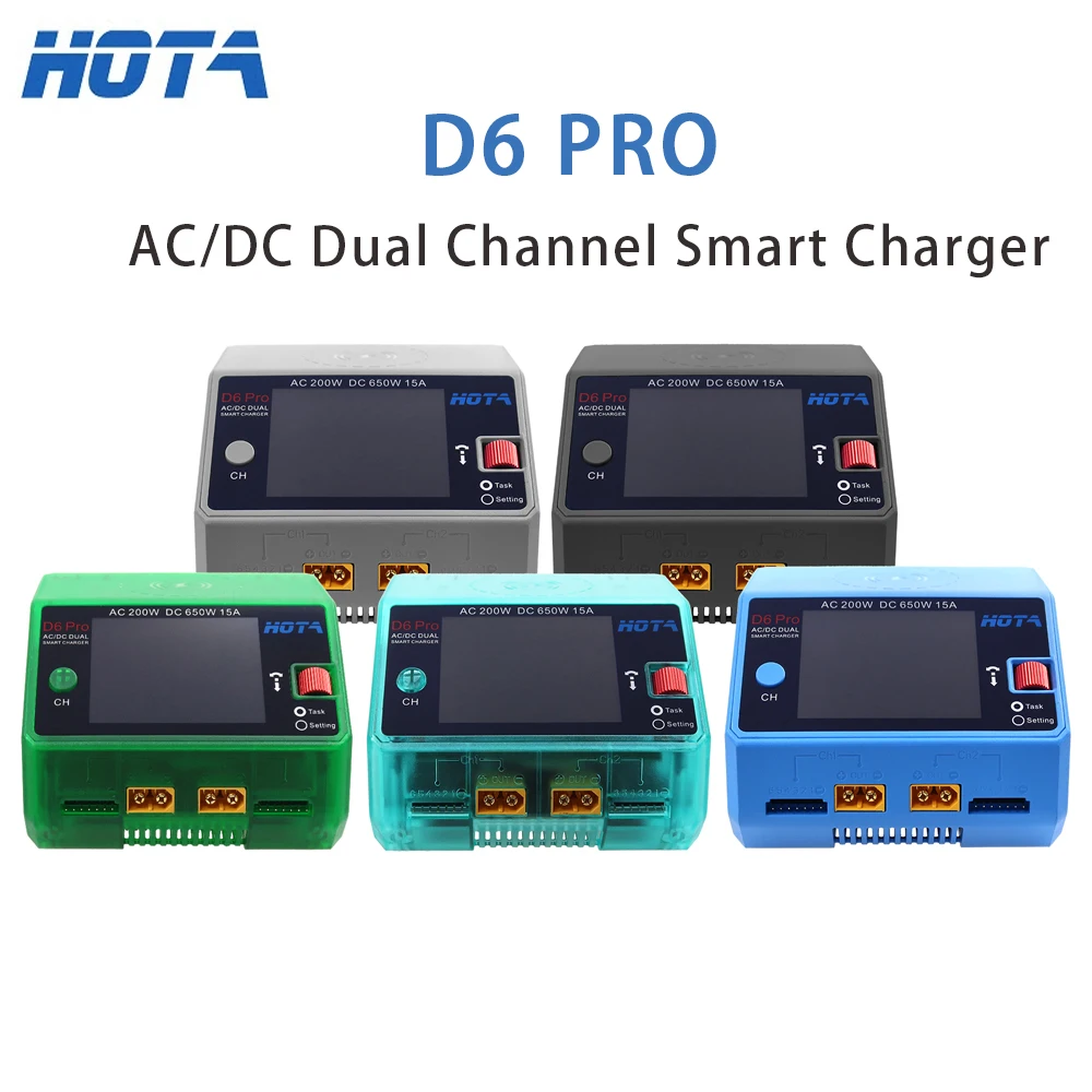 HOTA D6 Pro Smart Charger US/EU Dual Channel AC200W DC650W 15A Lipo/Nicd/NiMH/NiZn Battery Charger iPhone Charging For RC FPV