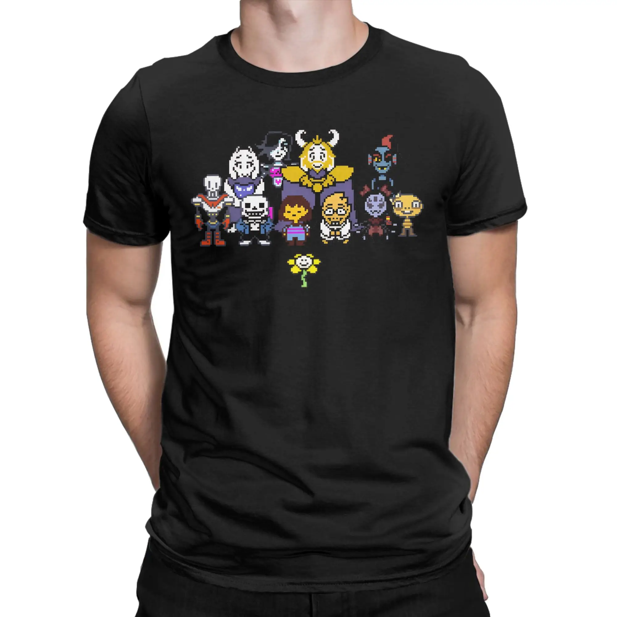 Casual Undertales Video Game T-Shirt Men's Crewneck Short Sleeve Top Tee Sans Papyrus Flowey 100%Cotton Summer Top Tee