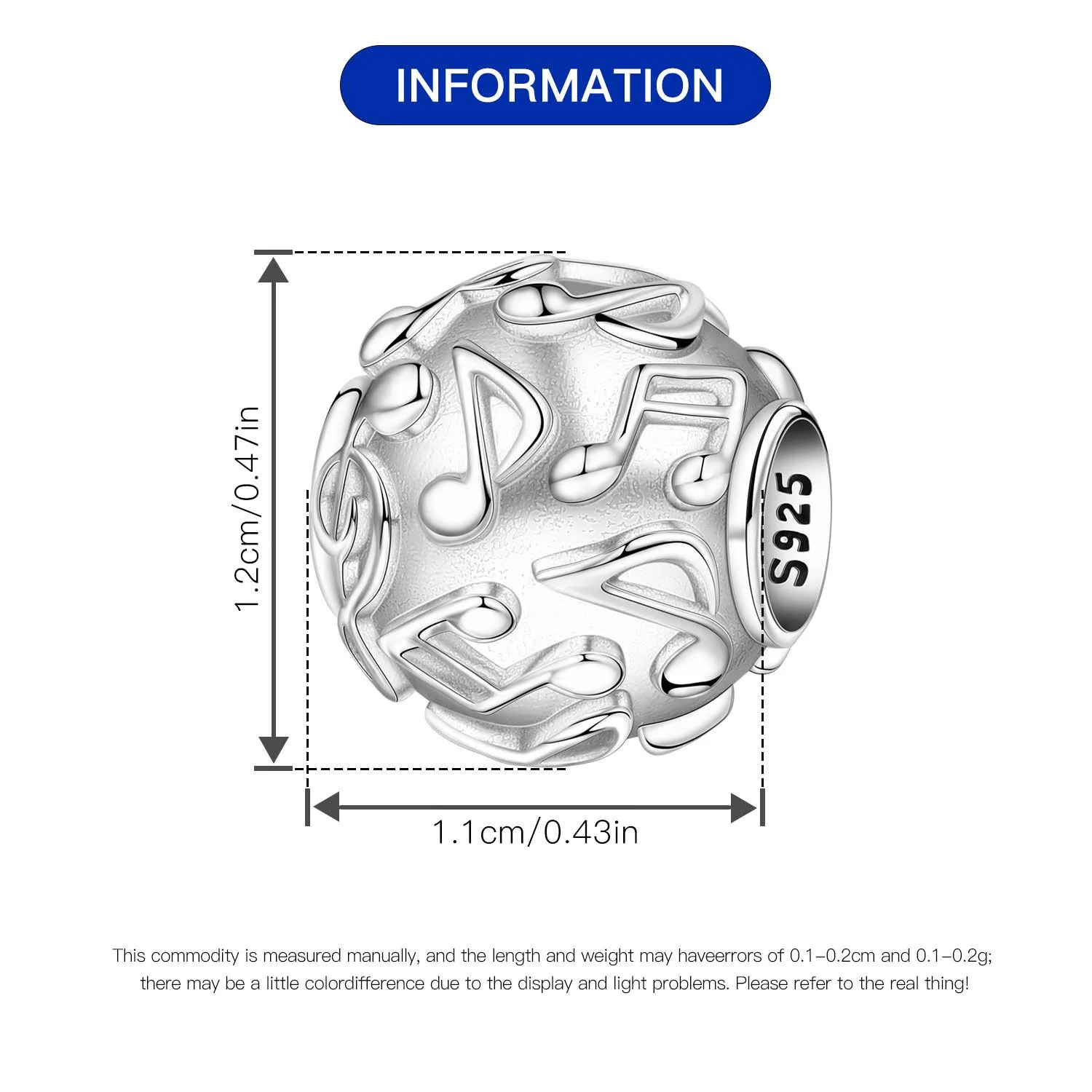 CYMYSS 925 スターリングシルバー音符ビーズ女性のシンプルなビーズ DIY ブレスレットパーティーギフトチャームビーズに適しています