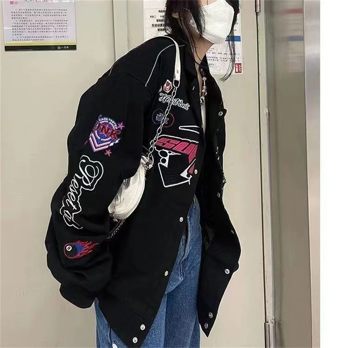 Gothic Japan Hip Hop Hoodie Sweatshirt Oversize Women Spring Autumn Harajuku Punk Hoodies Tops Cool Baseball Uniform Girl