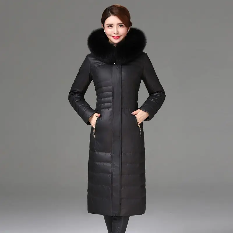 Over The Knee Long Down Jacket Women Winter Parka Super Hot Coat Fur Collar Hooded Slim Down Coat Warm Snowsuit Luxury Outerwear