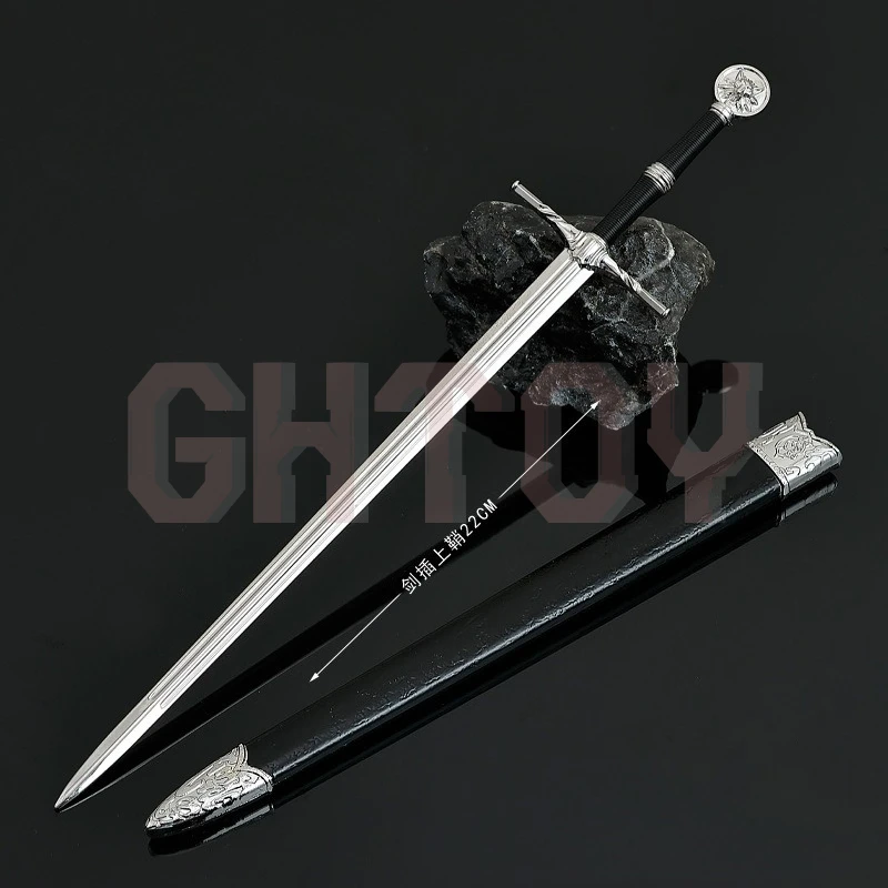 Model broni z gry 22 cm / 8,66 cala Geralt Białego Wilka Miecz Metalowa Pochwa Rękodzieło Zabawka Ozdoby Kolekcja Dekoracje na Biurko