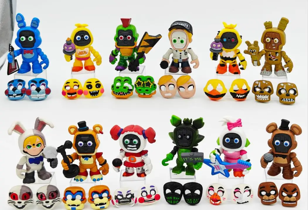 12pcs Fives Nights Thes Freddys Face Changeable Figure Toys FNAFs Bonnie Foxy Chica Fazbear Bear Action Collection Dolls Model