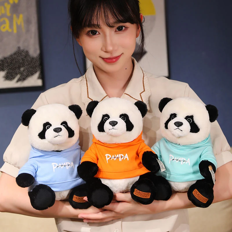 

23cm New Cute Giant Panda Plush Toys Soft Stuffed Animal Cartoon Hoodies Bear Can Change Clothes Baby Appease Doll for Kids Gift