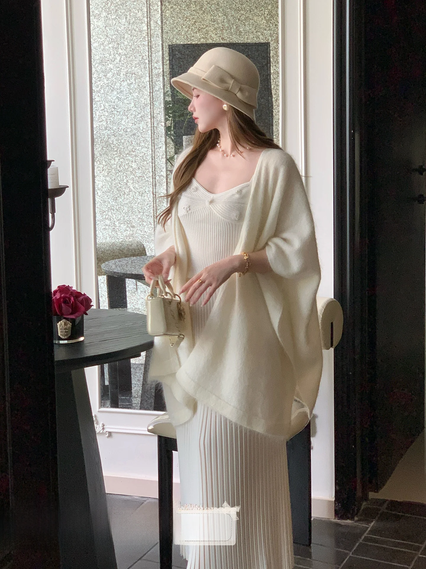 

Ele Knitted awl Coat in Camere Soft French Sle Loose Fit Casual Batwing Sve Color Overhead Opening for Women