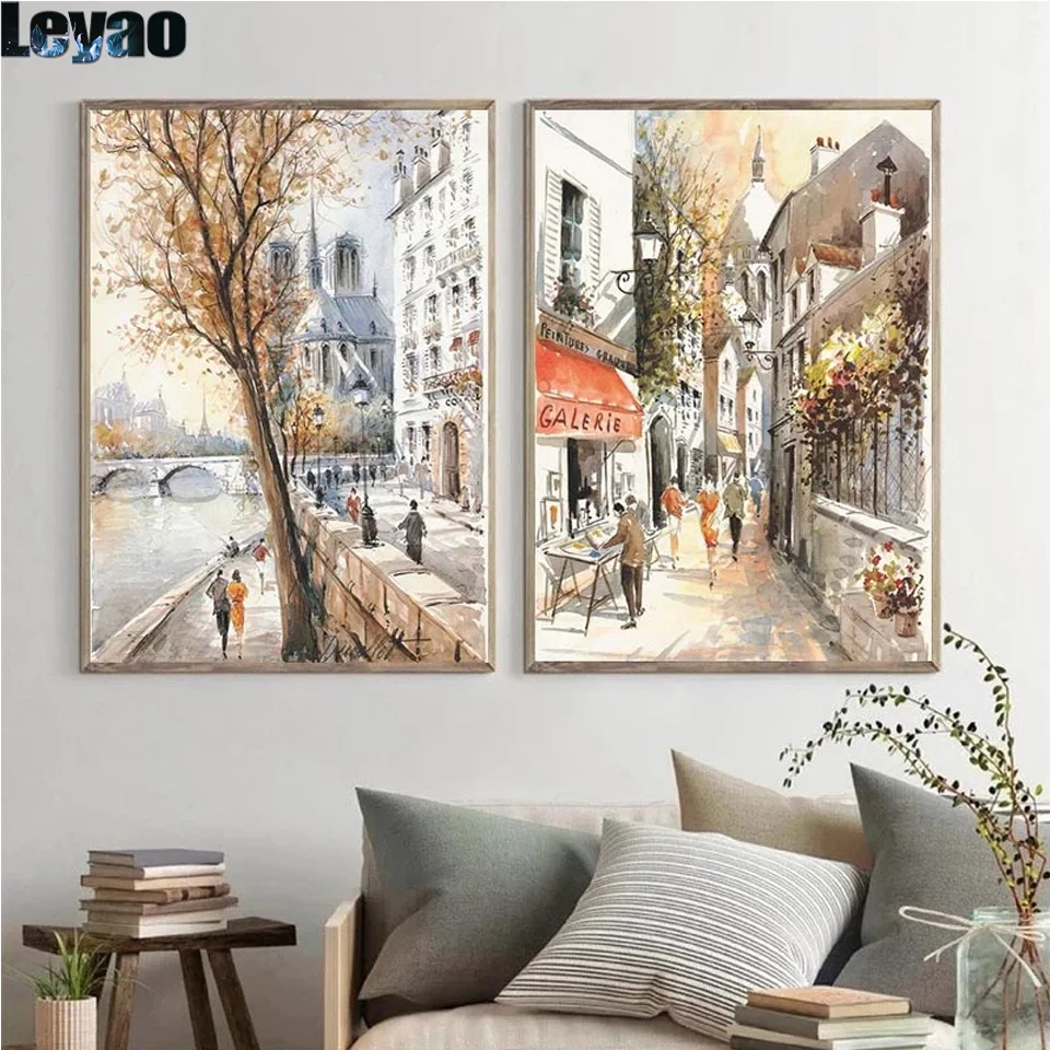 Diy pełne kwadratowe okrągłe wydrążone malowanie diamentowe paryż sekwana uliczny krajobraz ściegu mozaika haft puzzle decor zdjęcia