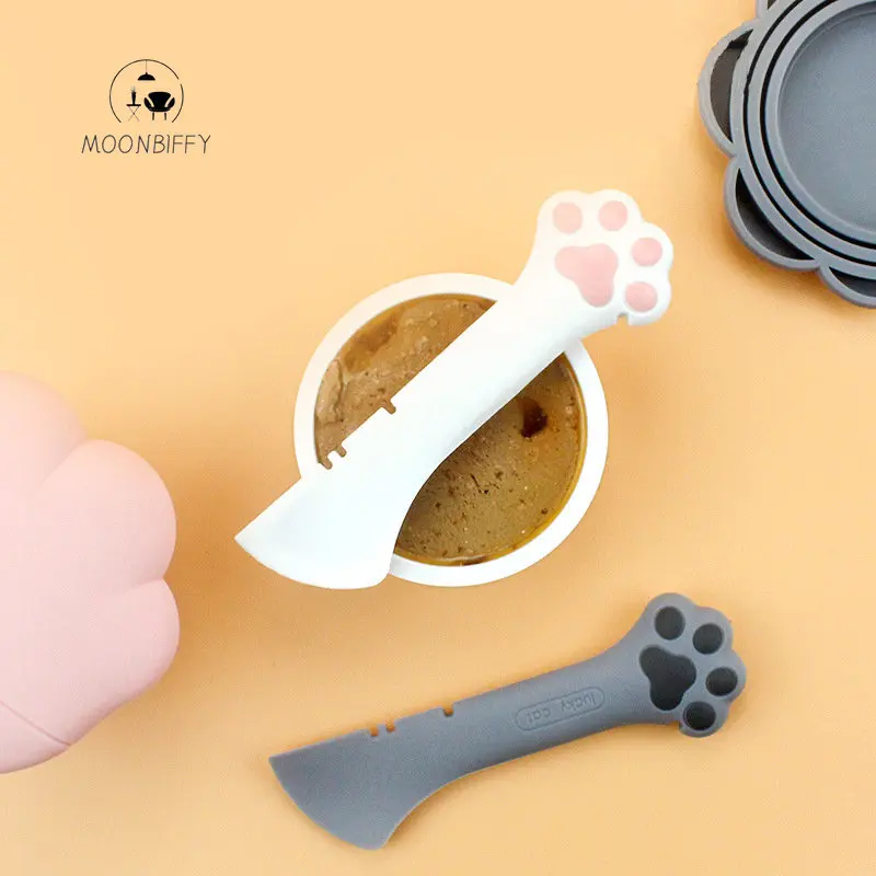 Pet Multifunctional Can Opener Spoon Wet Food Mixing Spoon Silicone Cat Can Sealing Cover Food Storage Dog Accessory