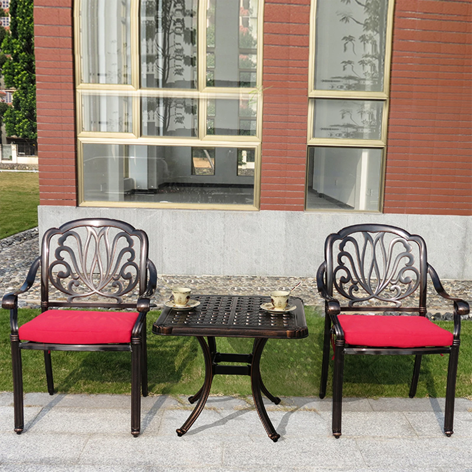

Tile Metal Small Coffee Table Cast Aluminum Outdoor Side Table Patio End Table Bistro Tables with Carved Garden Tables