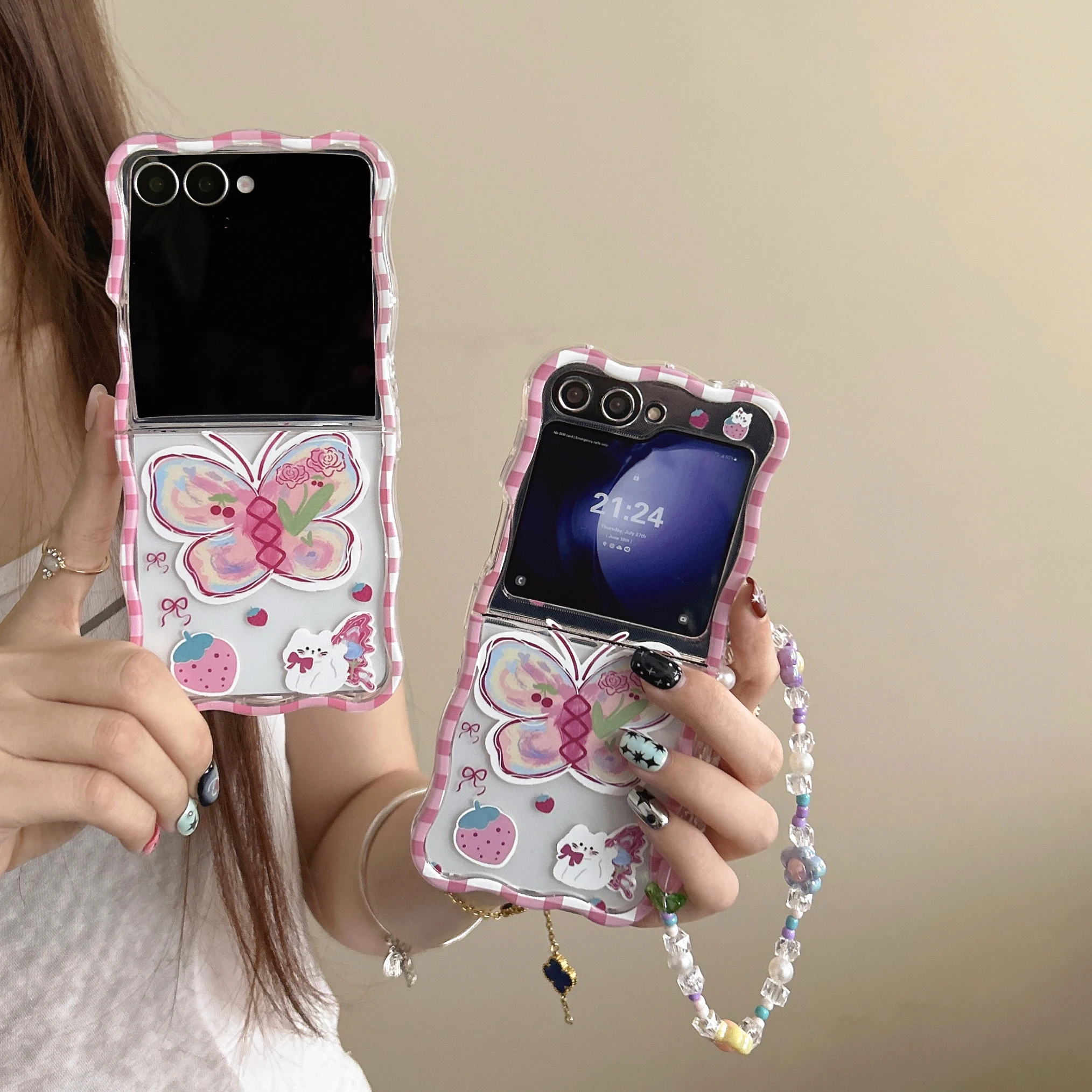 

Back Cover For Samsung Galaxy Z Flip 7 6 5 4 3 Case Graffiti Flower Butterfly Bracelet Wristband Chain Soft Tpu Phone Case