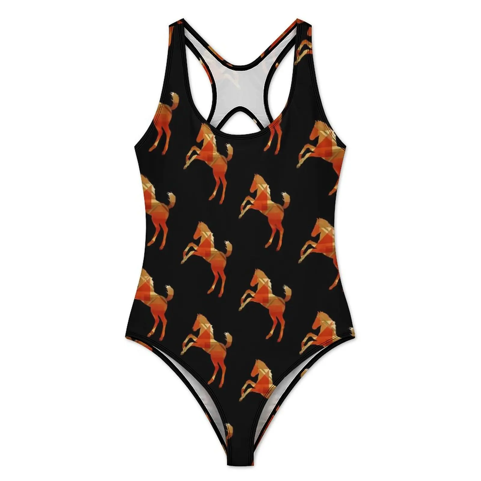 Horse Swimsuit Sexy Geometric Shapes One-Piece Swimwear Push Up Bodysuit Kawaii Holiday Surf Bathing Suits