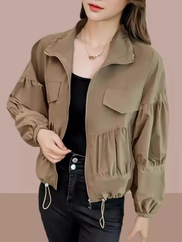 Stylish Short Baseball Jacket for Women Spring Autumn New Arrival Fashionable Compact Size Ladies' Top Coat Zipper Closure Lo...