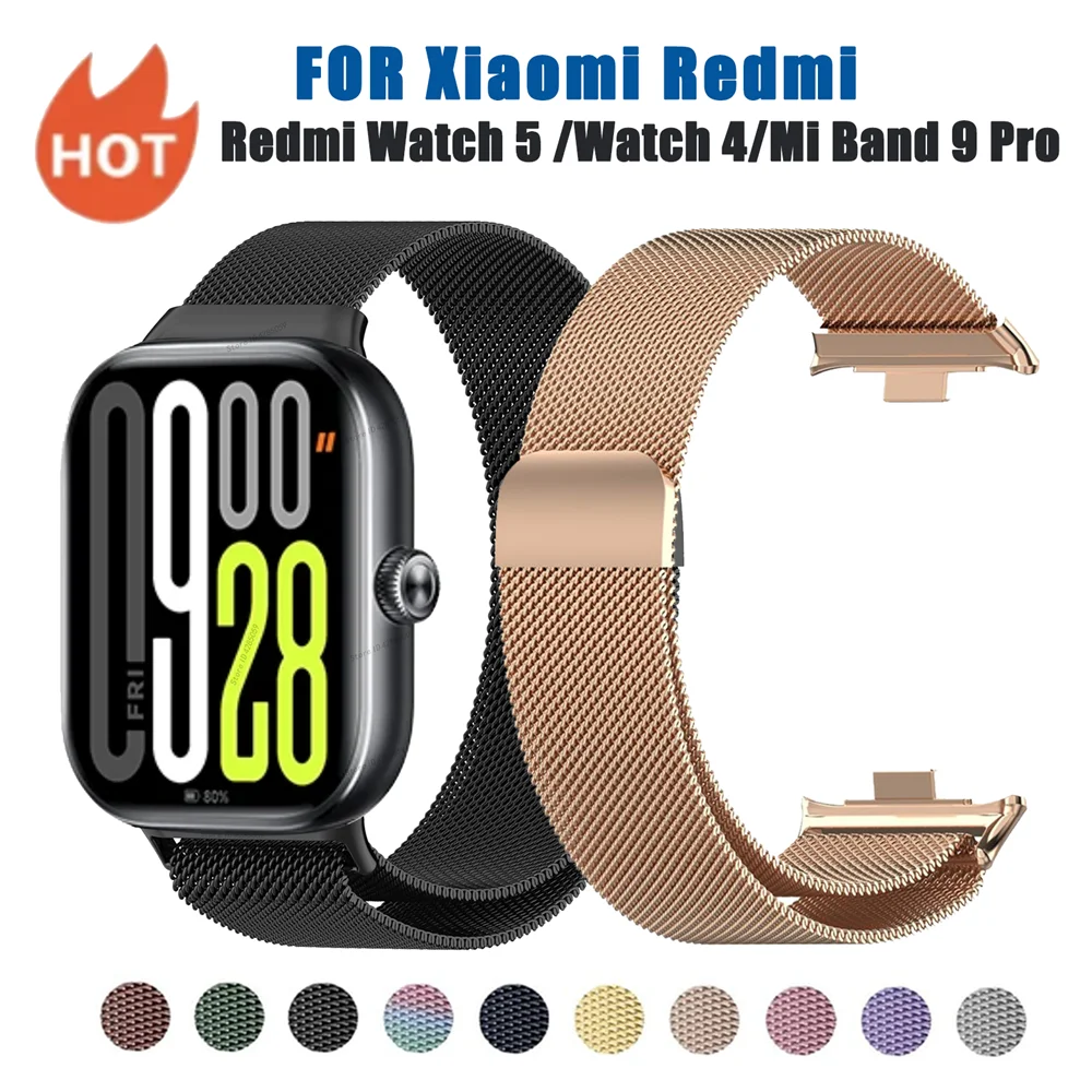 Magnetic Loop Band For Redmi Watch 5 Stainless Steel Bracelet Watchband For Xiaomi Mi Band 9 Pro 8 Pro Metal Strap Accessories