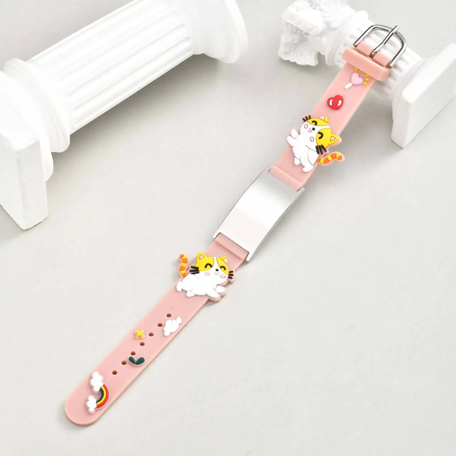Bracciale con cinturino per orologio compatto Vnox per bambino, barra personalizzabile in acciaio inossidabile, simpatico braccialetto con cartoni animati di animali
