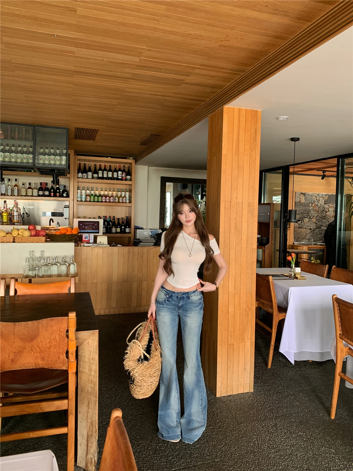 

Retro Washed Bell Bottom Jeans Women's High Waist Slimming Hoof Pants Versatile Slim Fit Floor Length Trousers