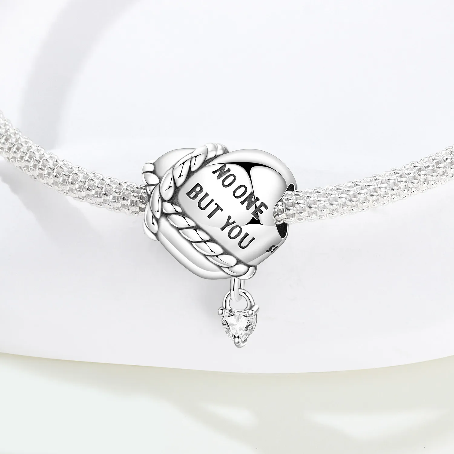 PANPOKI 925 Sterling Silver Heart Shaped Twisted String Original Pendants Bracelet Charms Jewelry Party Beads DIY Trendy Gifts
